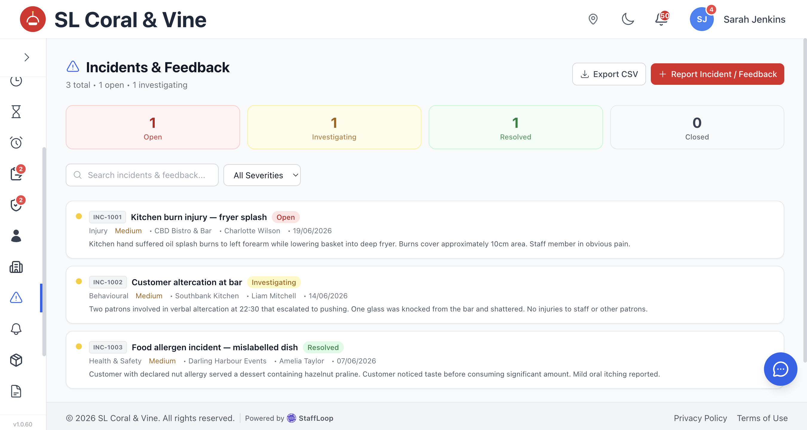 Incident report logger and review dashboard.